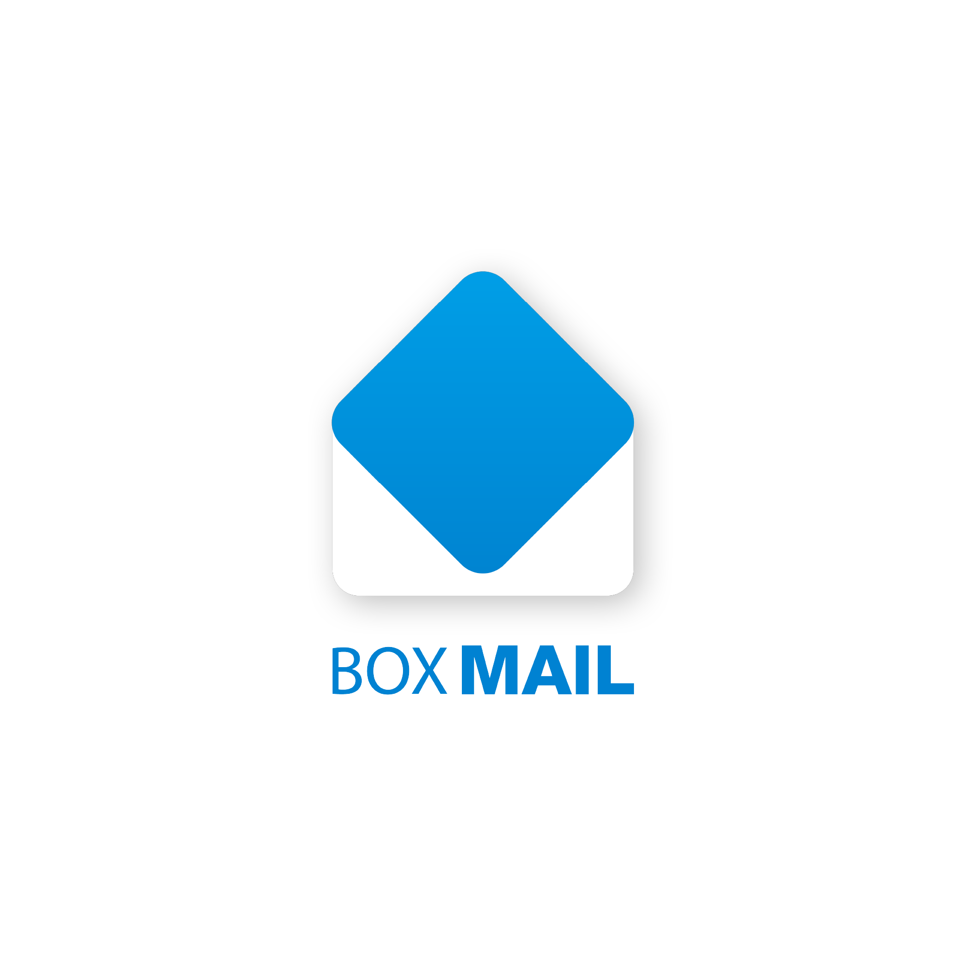 Das Boxmail Logo, das aus einem blauen geöffneten Brief besteht und dem Namen. Weiter information zum Boxmail Projekt beziehungsweiße zum Webdesign und Logodesign findest du bei cbba.