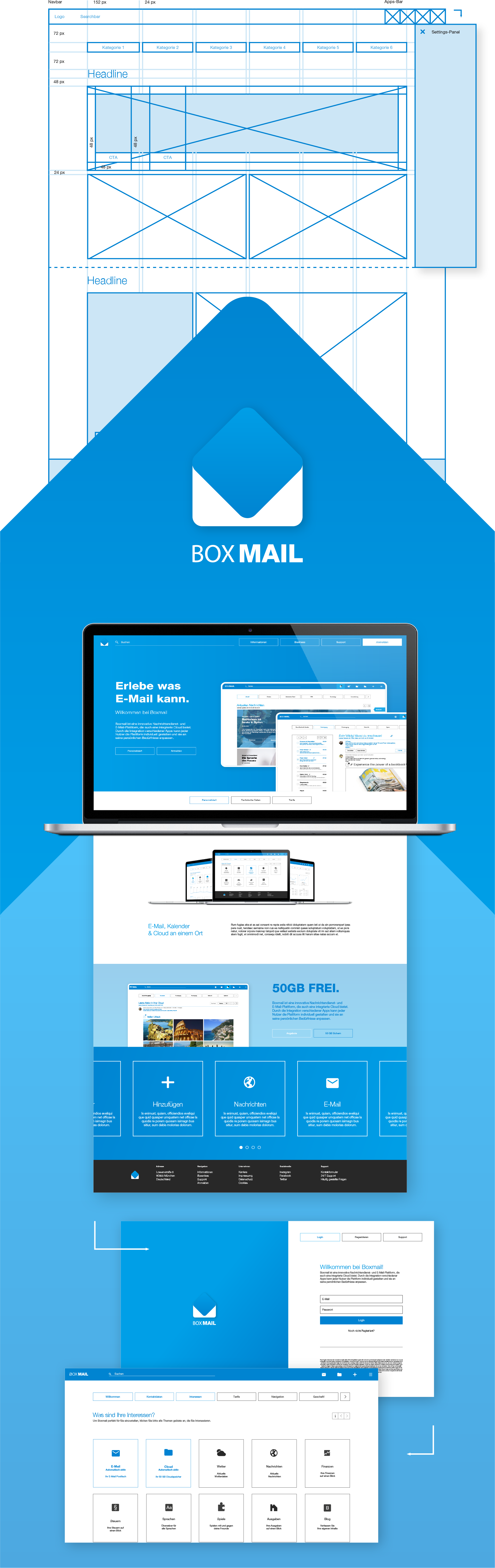 Präsentation mit Screendesigns die auf Hellblauen Pfeilen liegen.