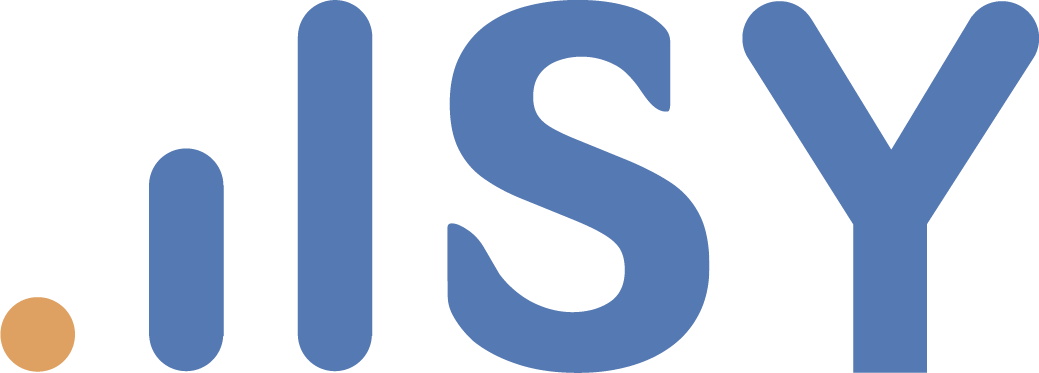 Isy online Bank Logo in blau mit orangen Punkt vor dem Namen