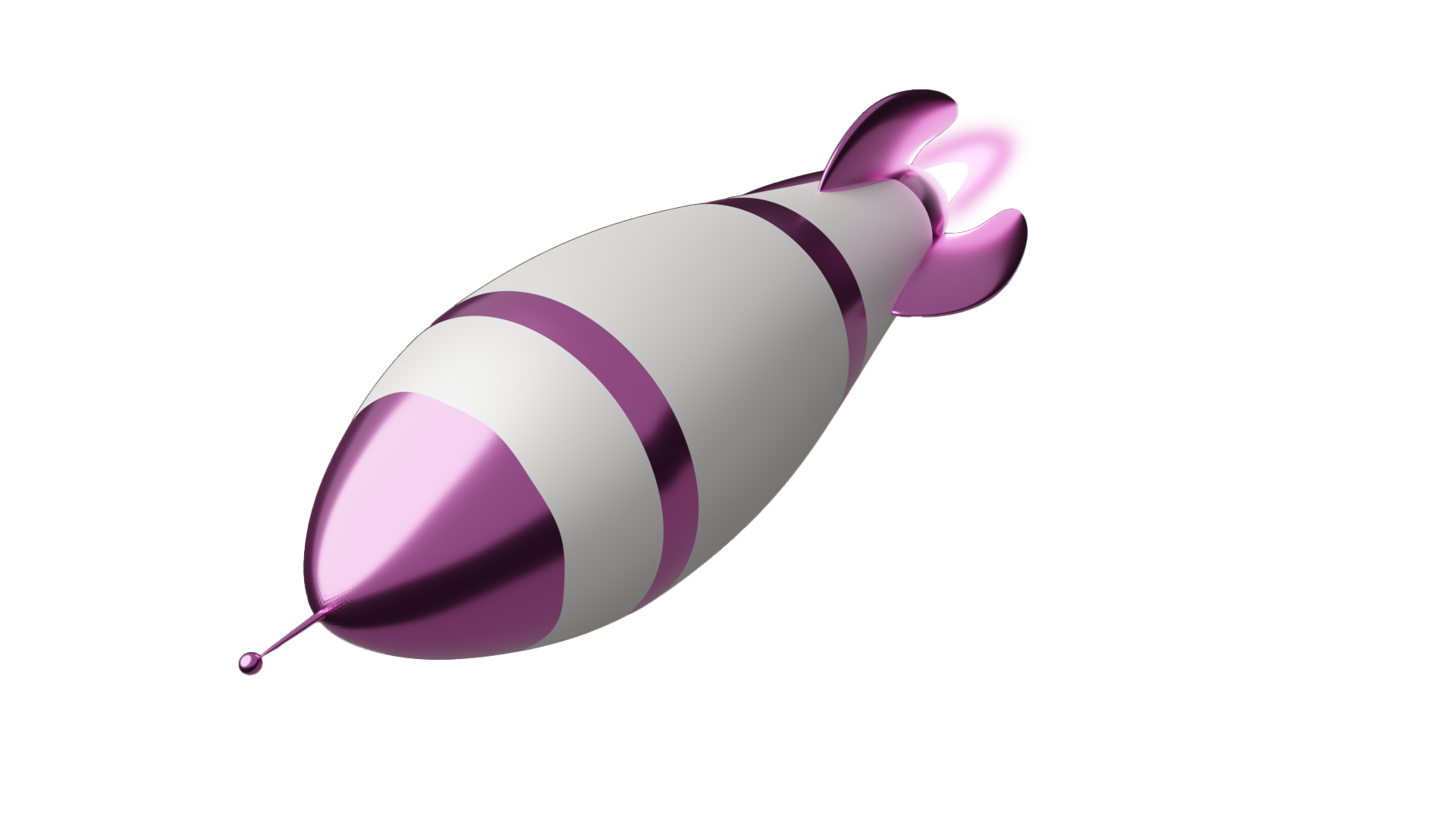 Ein violettes 3D Rendering von einer Rakete, dieses Bild dient zur Veranschaulichung für die Startseite in Bezug auf das Wort "durchstarten".