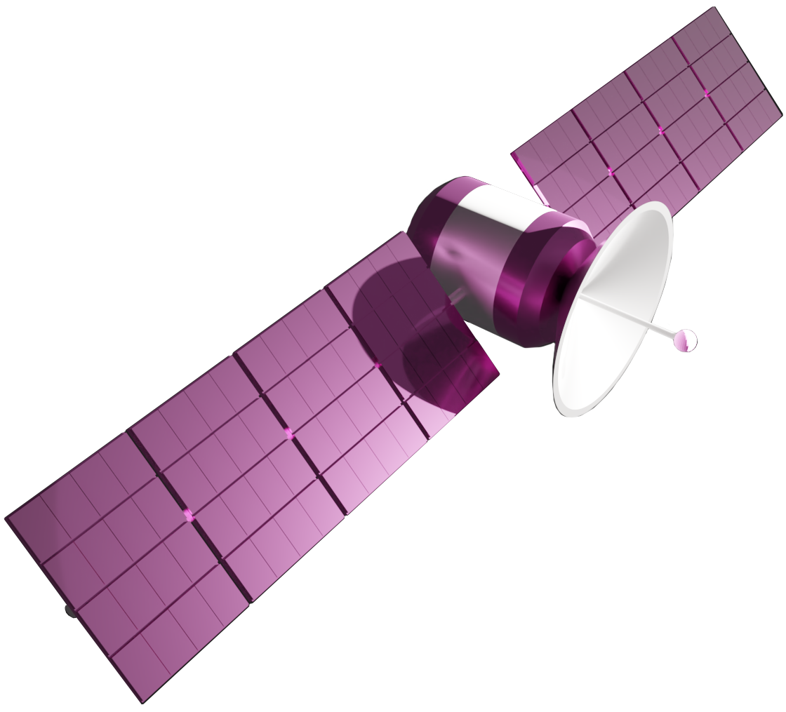 Ein violettes 3D Rendering von einem Satelliten, dieses Bild dient zur Veranschaulichung für den Aufbau von Kontakt.