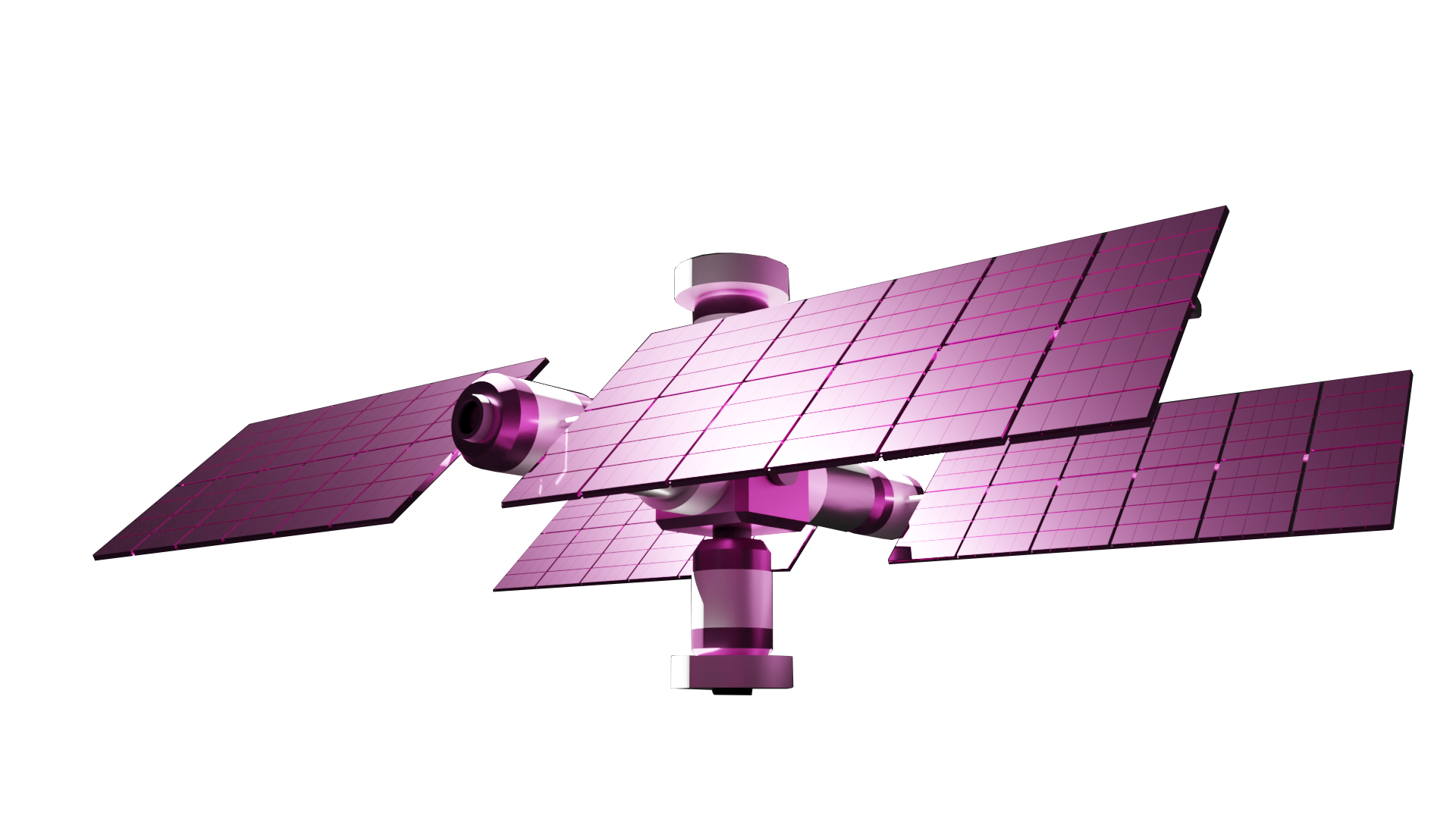 Ein violettes 3D Rendering von einer Raumstation, dieses Bild dient zur Veranschaulichung für die Unterseite "Hosting & Sicherheit".